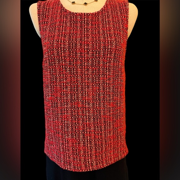 Banana Republic Red/Black/White Tweed Cotton Blend Sleeveless Top Size M - Picture 8 of 13
